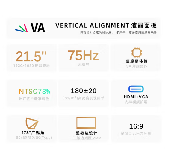 HPC惠浦H228F 21.5寸 VGA+HDMI直屏显示器