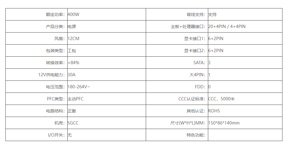 航嘉SUPER 500工包电源（额定400W）