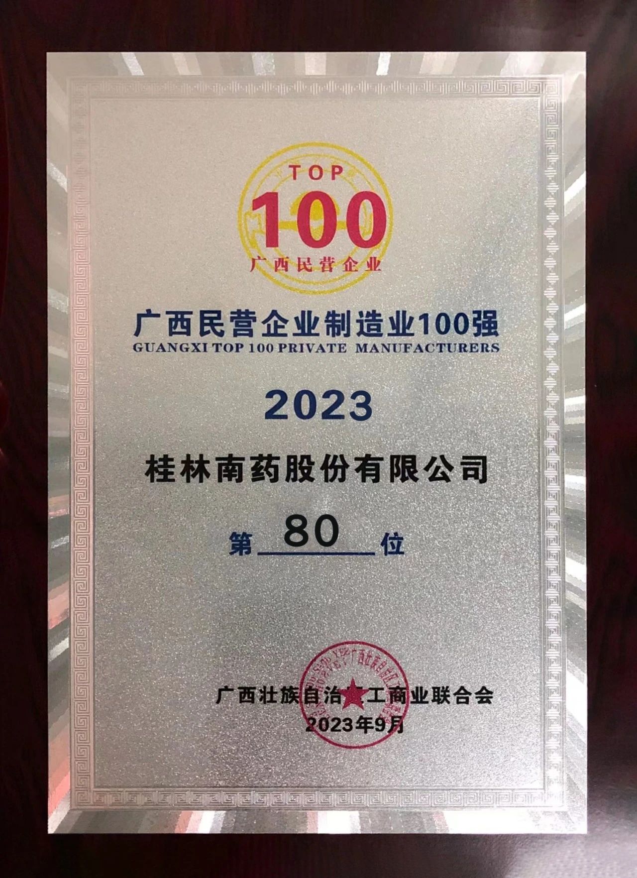 喜报！桂林南药荣登广西民营企业制造业100强榜单