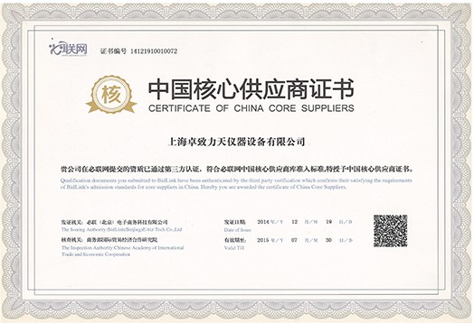 Bidlink-China - Certificate of Core Supplier 2015