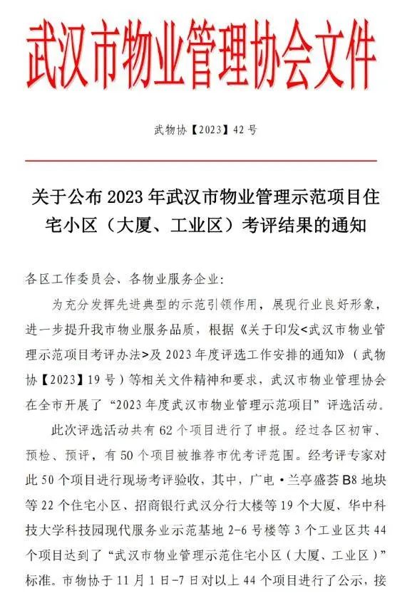 喜贺丨华科物业在管项目荣获2023年度武汉市物业管理示范项目