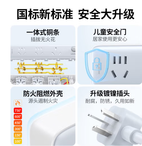 绿联25708-16A三位总控插排（空调可用）2米