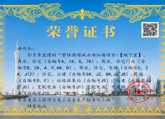 碧桂园增城石滩仙塘项目荣获“安全生产标准化工地“