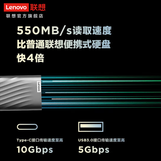 联想PS6 Type-c USB 3.1 550MB/s高速SSD双接口移动固态硬盘