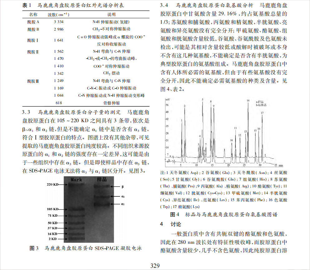 马鹿鹿角盘胶原蛋白特性研究