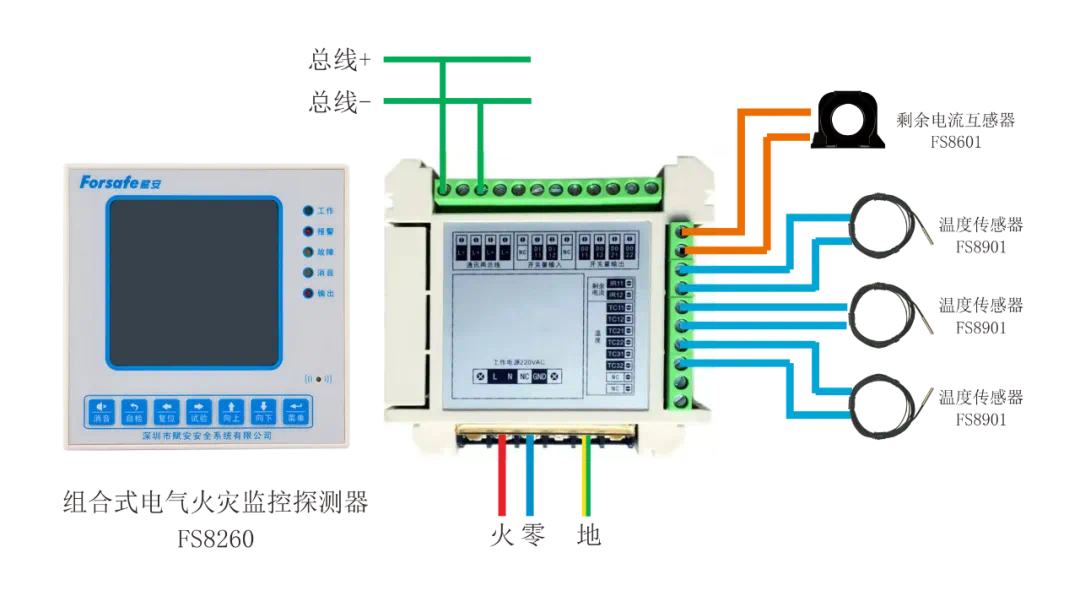 賦安電氣火災(zāi)監(jiān)控產(chǎn)品接線圖 