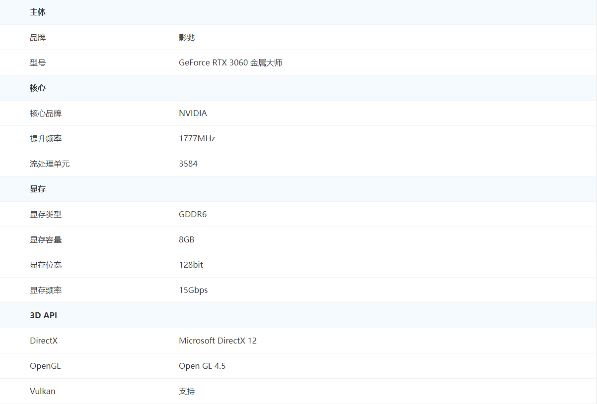 影驰RTX3060 金属大师显卡