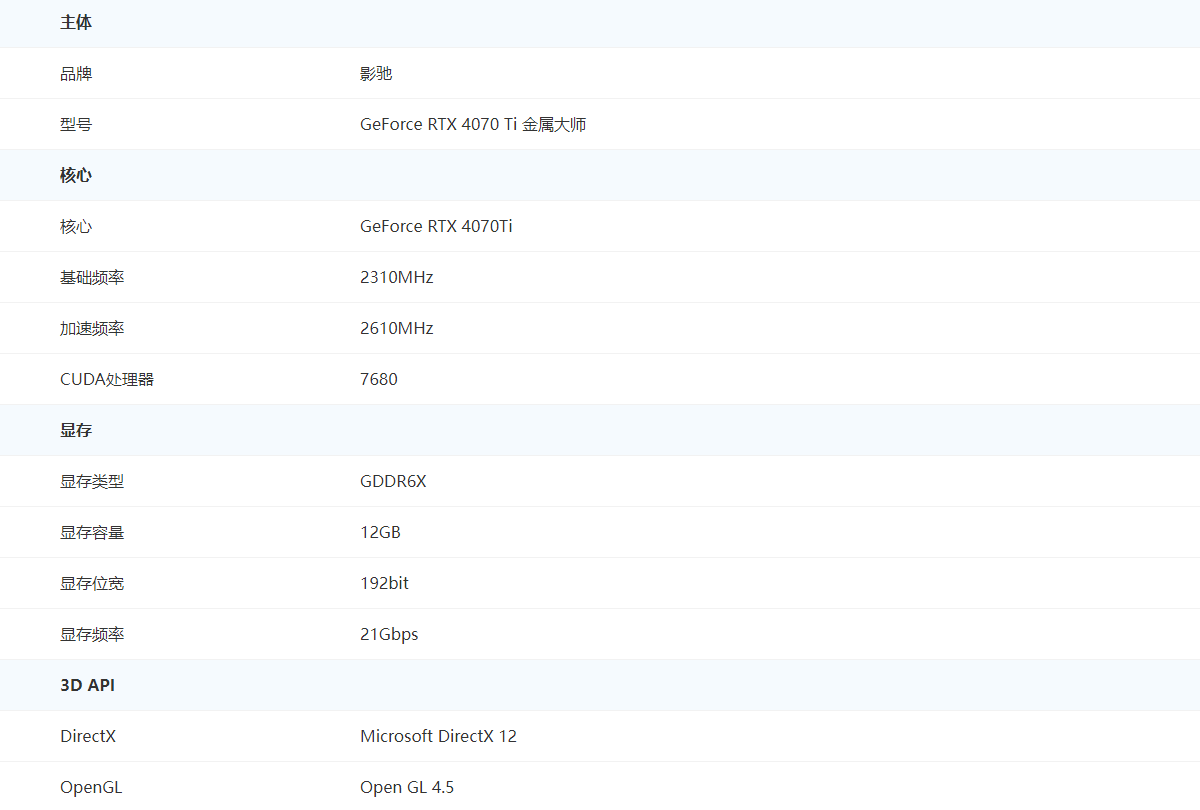 影驰RTX4070 Ti-金属大师显卡