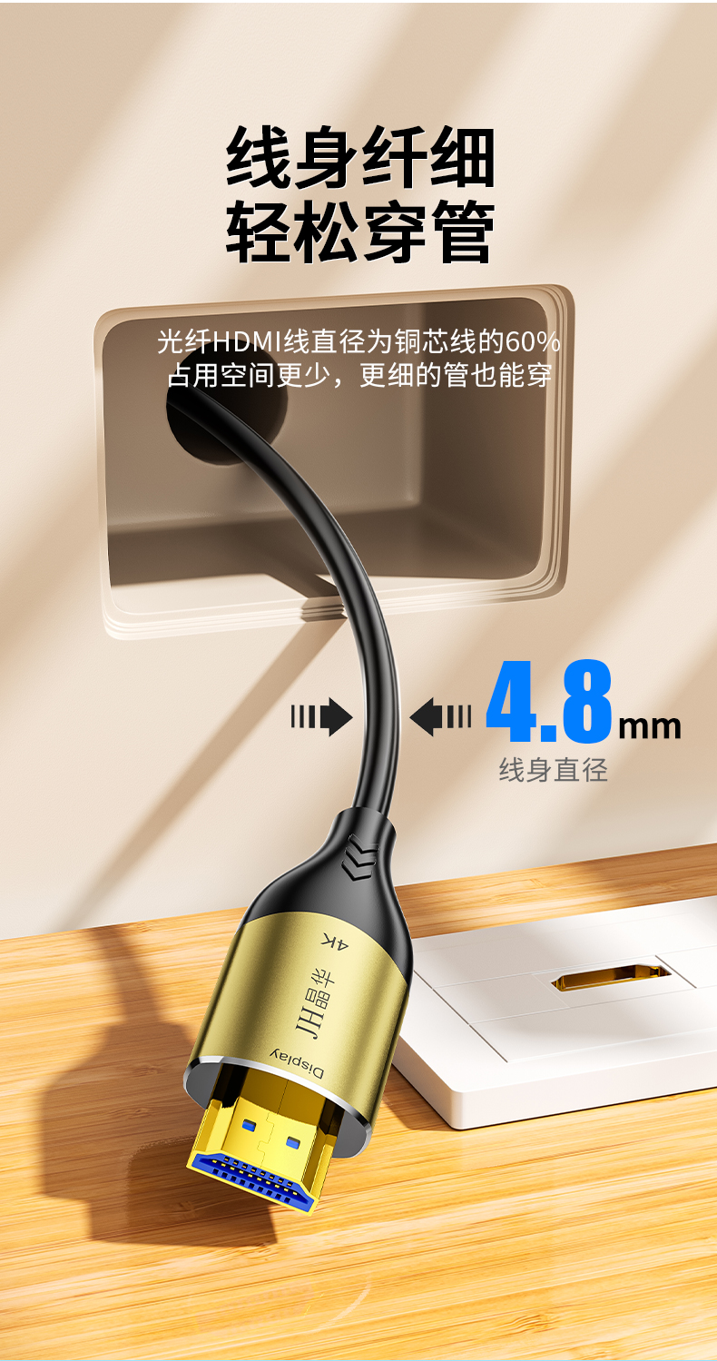 晶华HDMI 光纤线2.0版 加芯片用线注意方向(10米-300米)