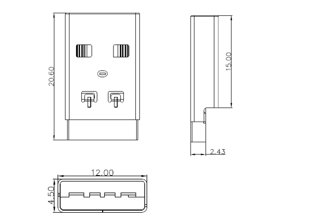 USB 2.0 Type  A L=20.3mm