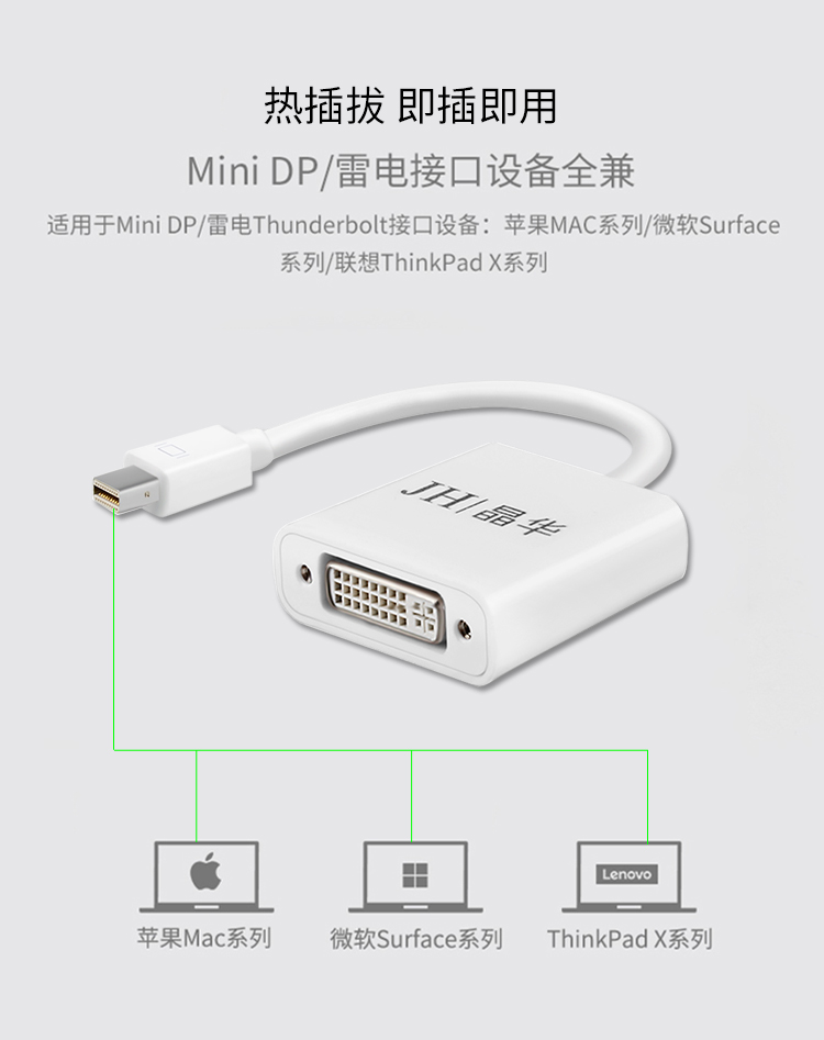 【Z612】晶华MINI DP转DVI孔转接线小DP转DVI