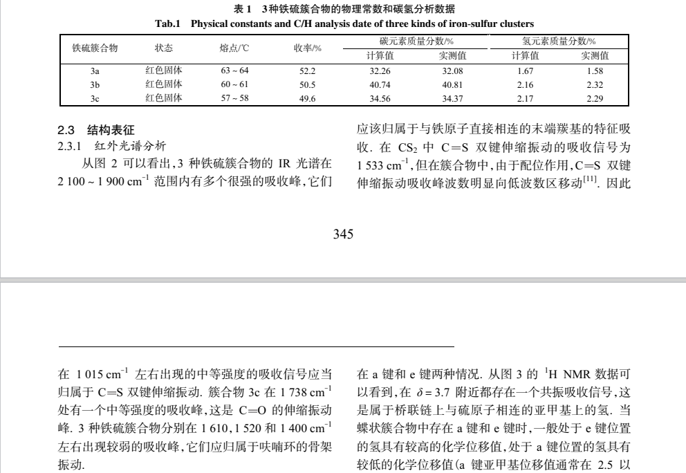 含二硫代甲酸酯配体铁硫簇合物的合成与表征