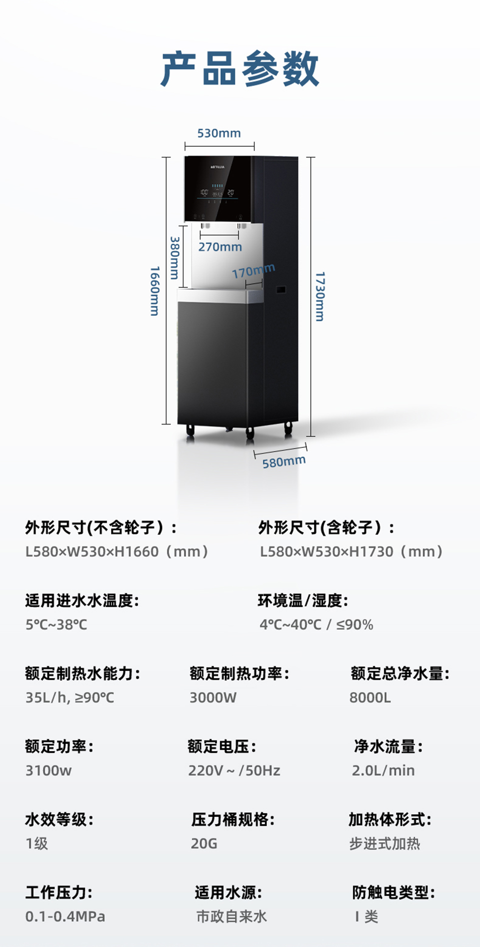 沁园瑞琪系列反渗透直饮机QS-ZRW-L58，制水量：120L/h