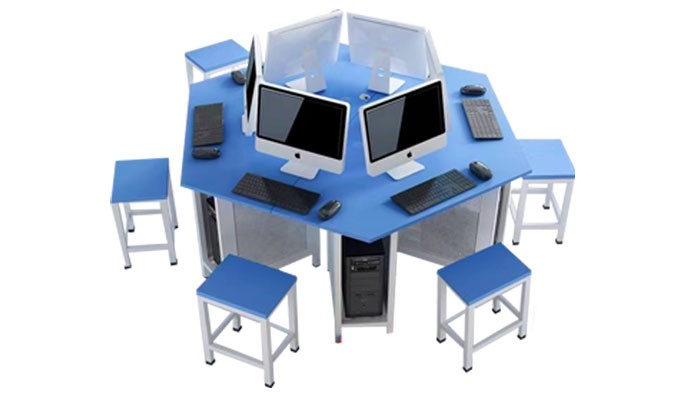 钢木六边形电脑桌