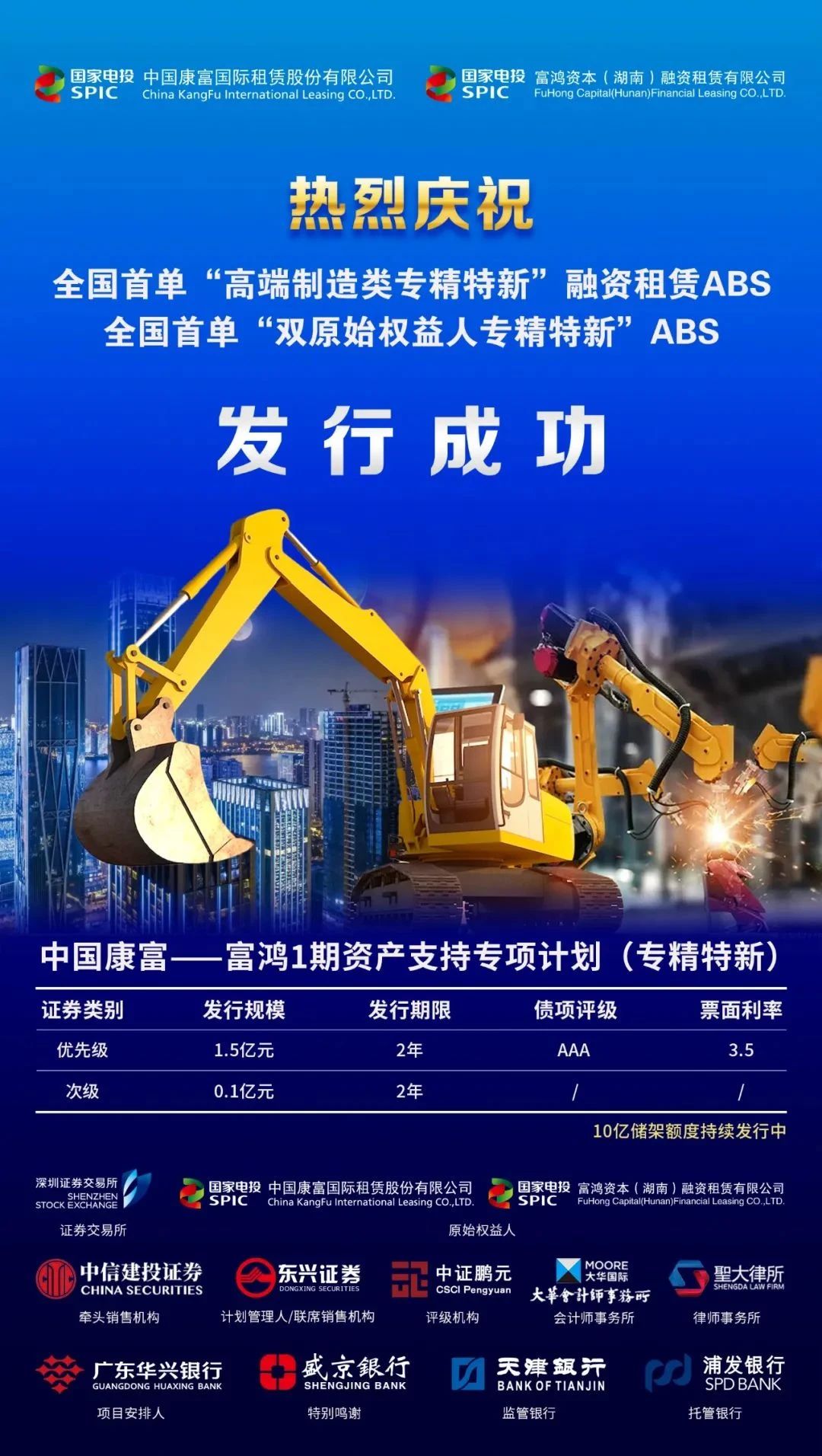 我所助力中国康富-富鸿1期资产支持专项计划（专精特新）成功发行