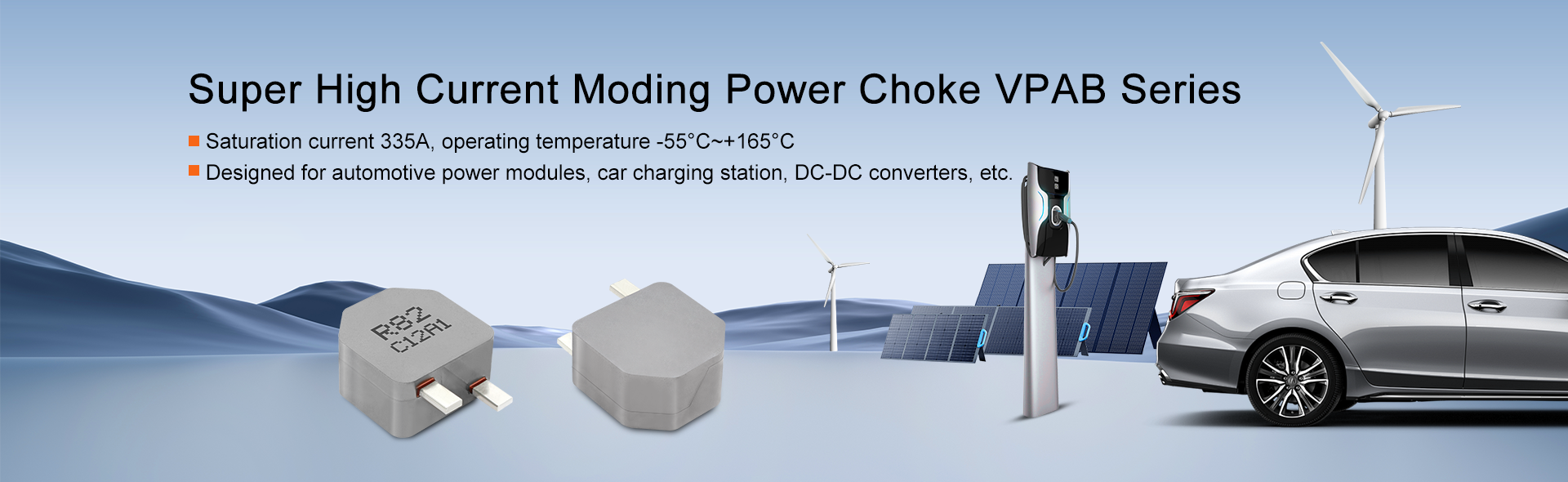 Automotive-grade VPAB3822 Series Molding Power Choke with 335A Saturation Current