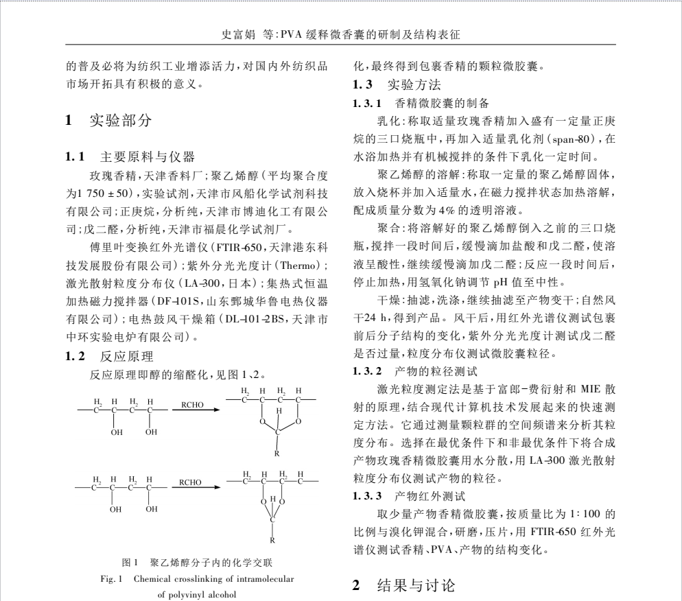 PVA 缓释微香囊的研制及结构表征