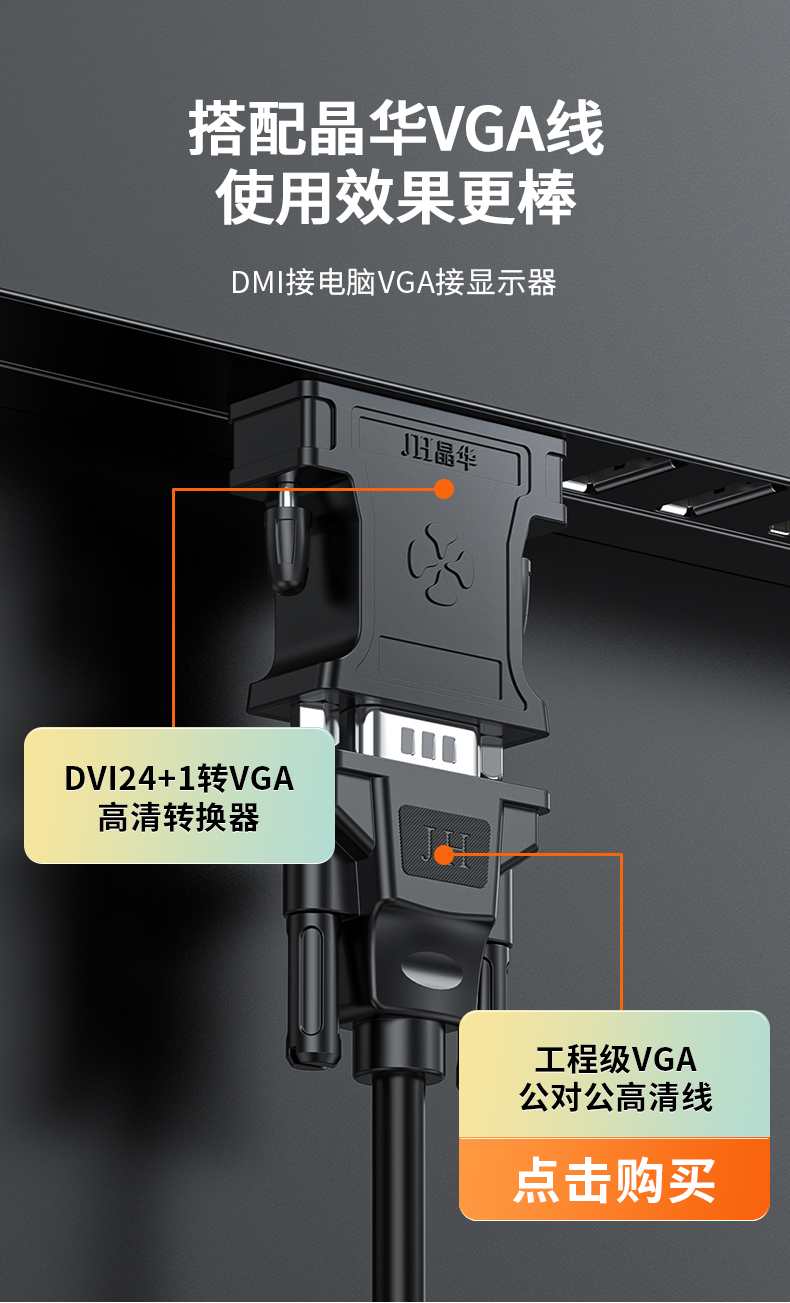 【Z121】晶华DVI转VGA转接头（24+1带芯片）