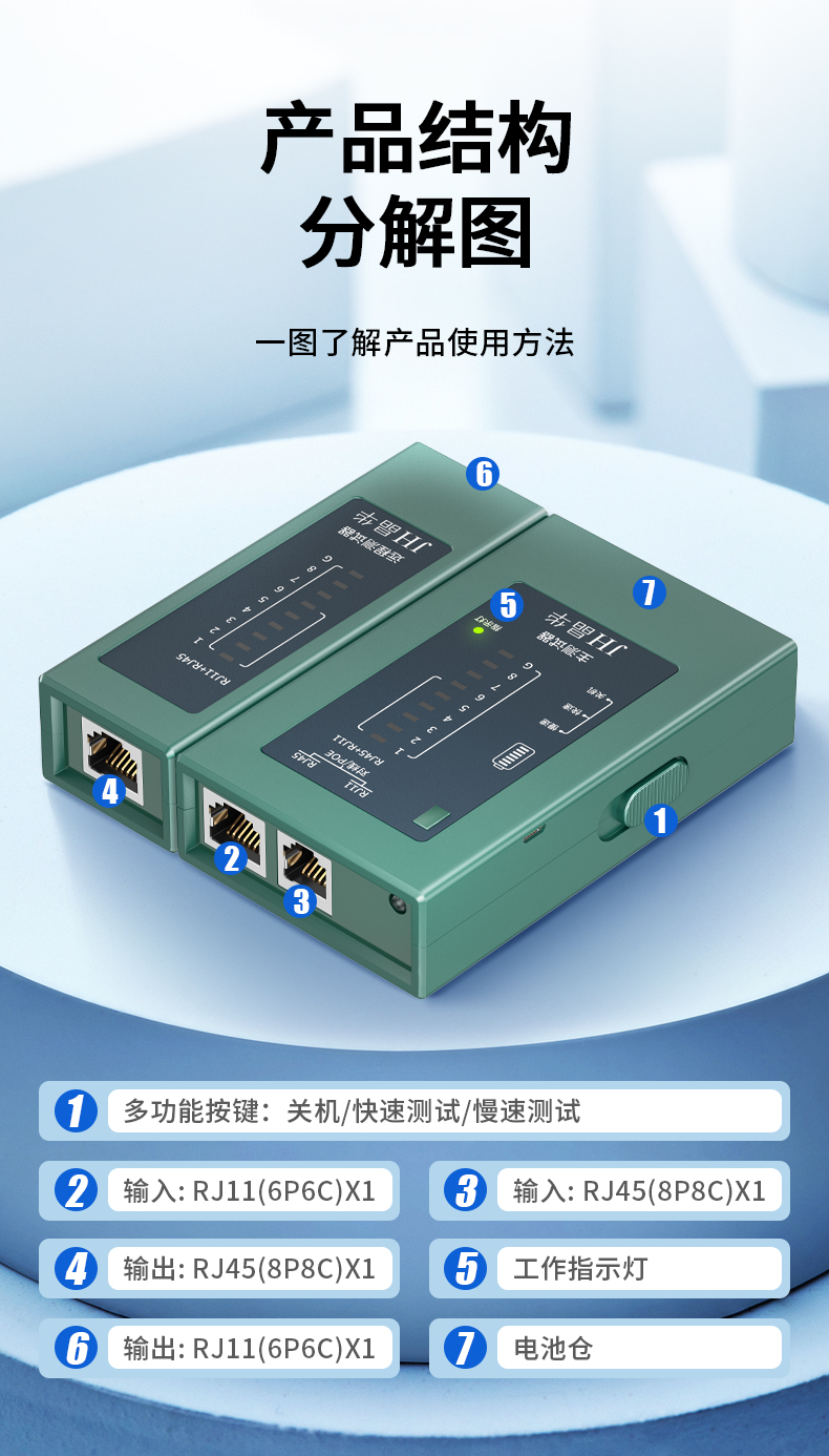 【P720】晶华测线仪双用（网线电话线）带灯赠送电池