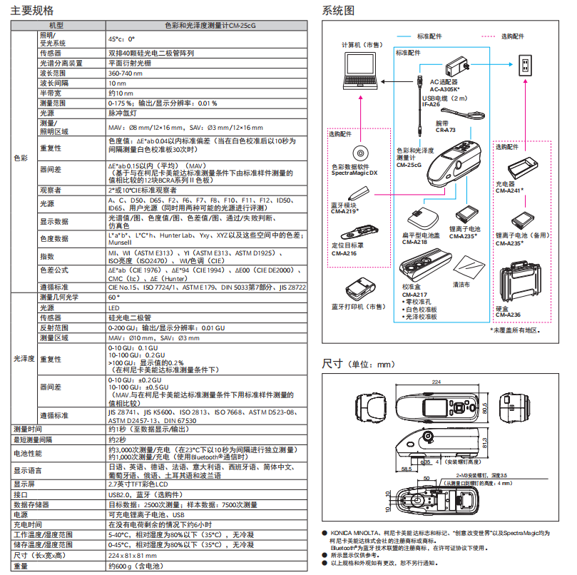 CM-25cG 色彩和光度测量计