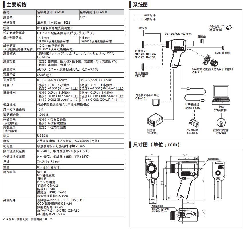 CS150/CS-160 色彩亮度仪