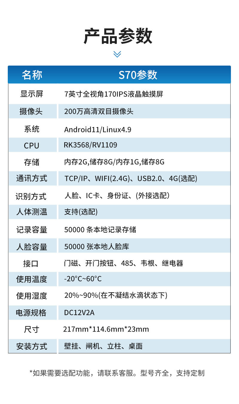 人脸识别闸机_7寸人脸识别一体机S70