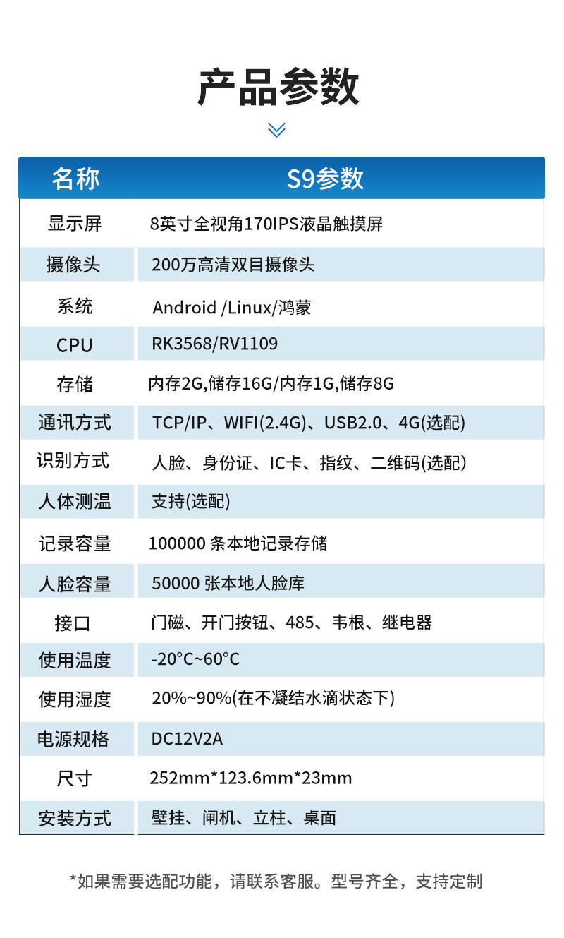 人脸识别门禁_8寸人脸识别一体机S9