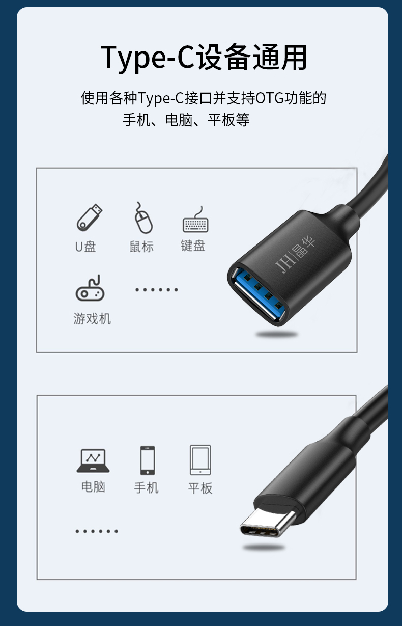 【U663A】晶华OTG线（TYPE-C口）高速USB3.0无氧铜芯