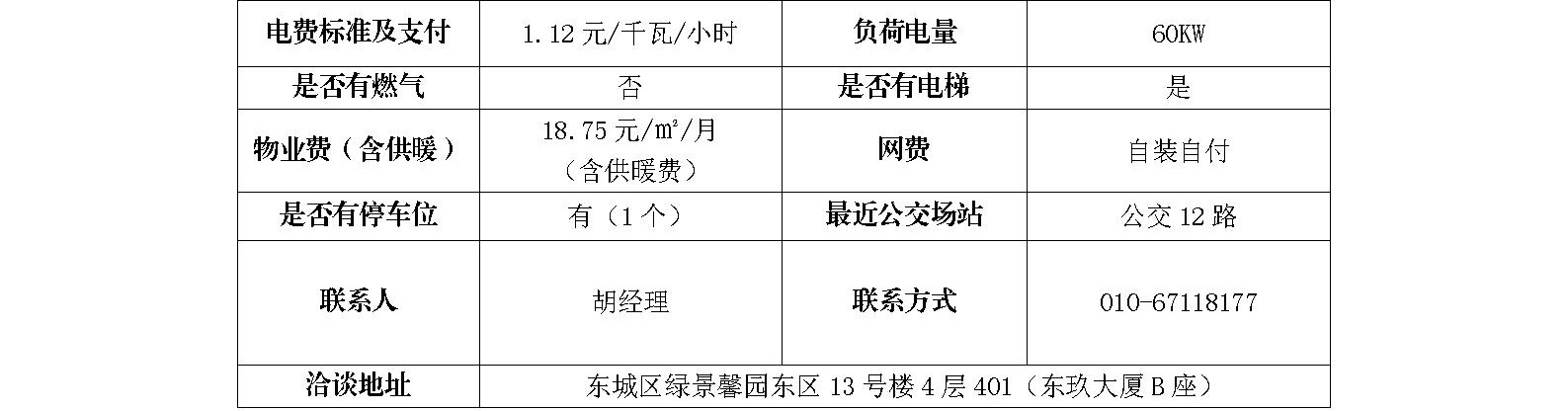 北京市东城区绿景馨园B座401招商信息