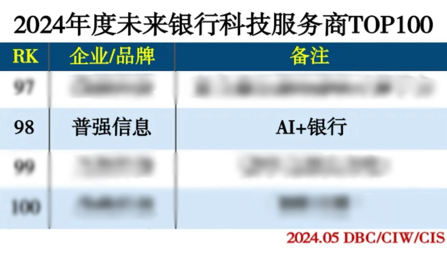 普强荣登“2024人工智能+优秀服务商TOP100”与“2024年度未来银行科技服务商TOP100