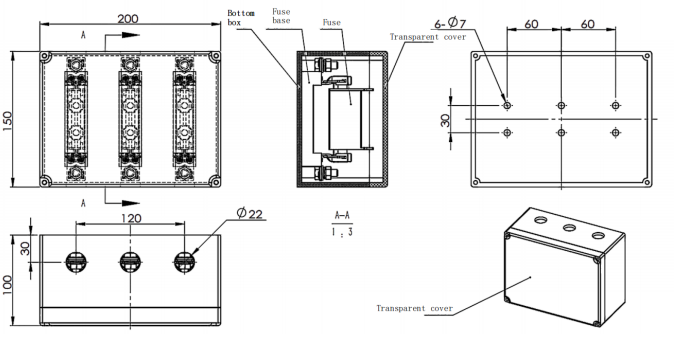 Fuse type isolating switch and protective cover