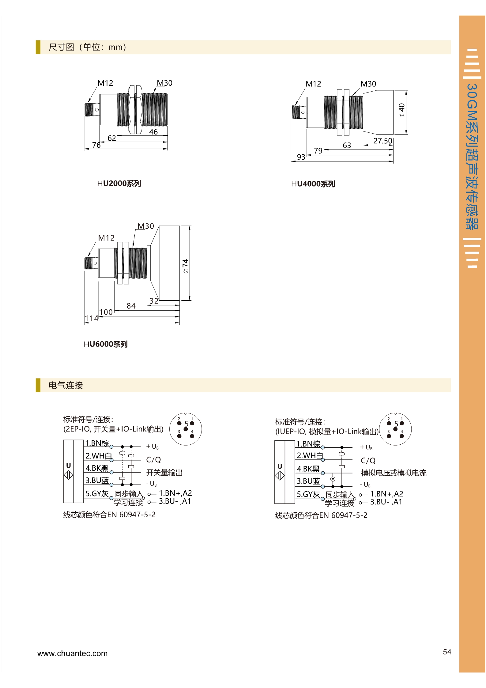 4米测量范围超声波测距传感器UB4000系列