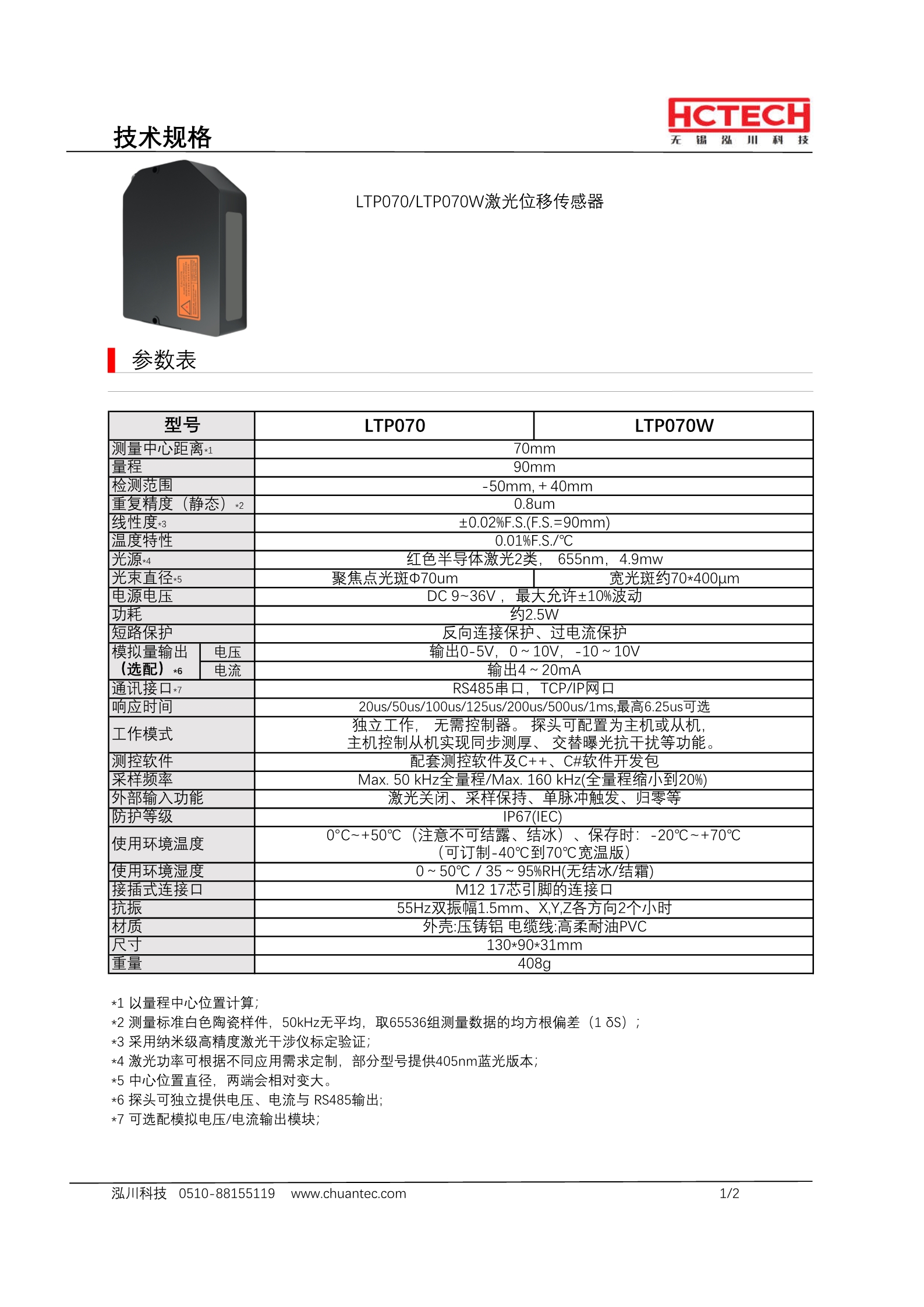 实现全零件国产化的高精度激光位移传感器LTP070