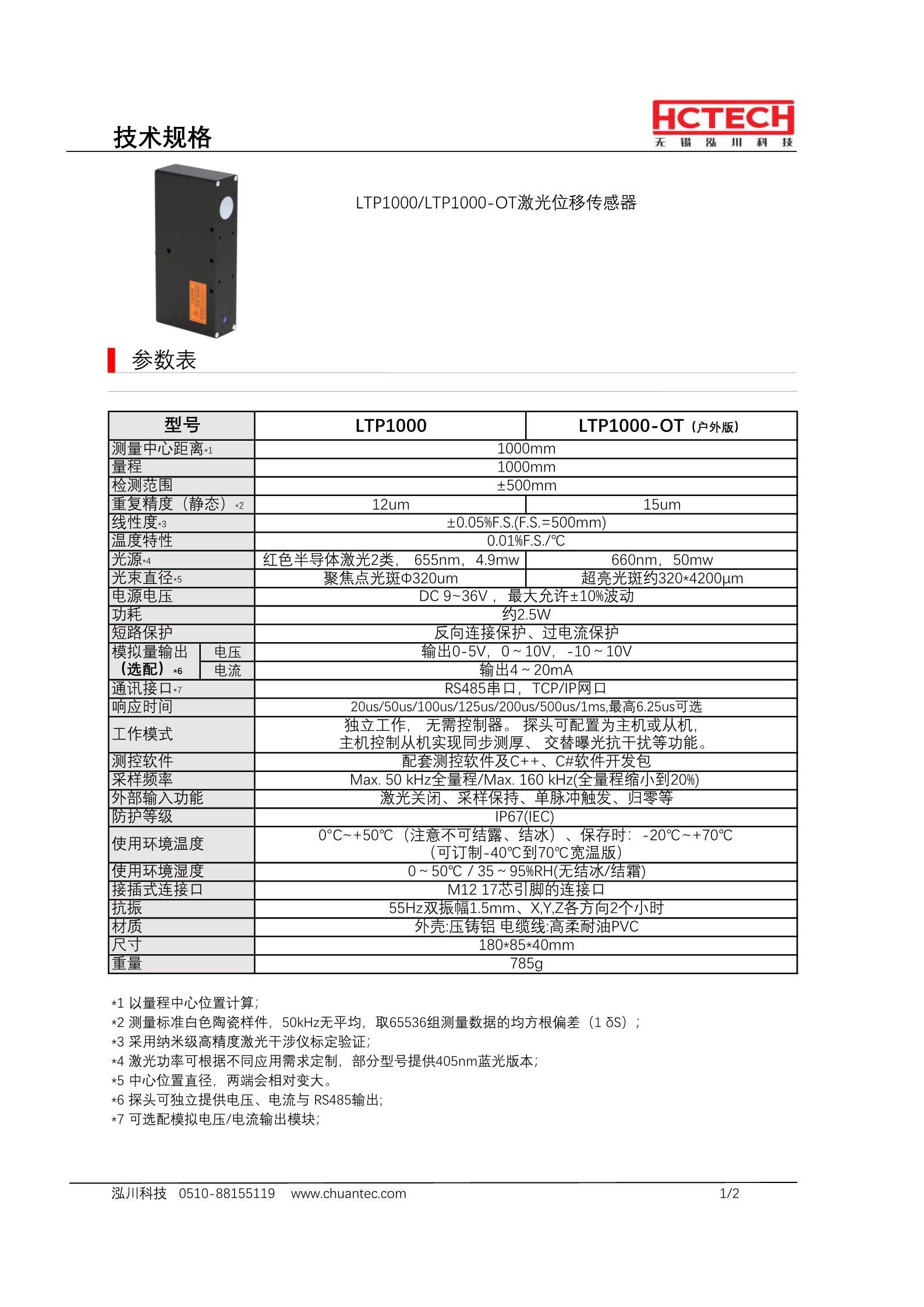 1米大量程，测量精度可达0.5mm的激光三角位移传感器LTP1000