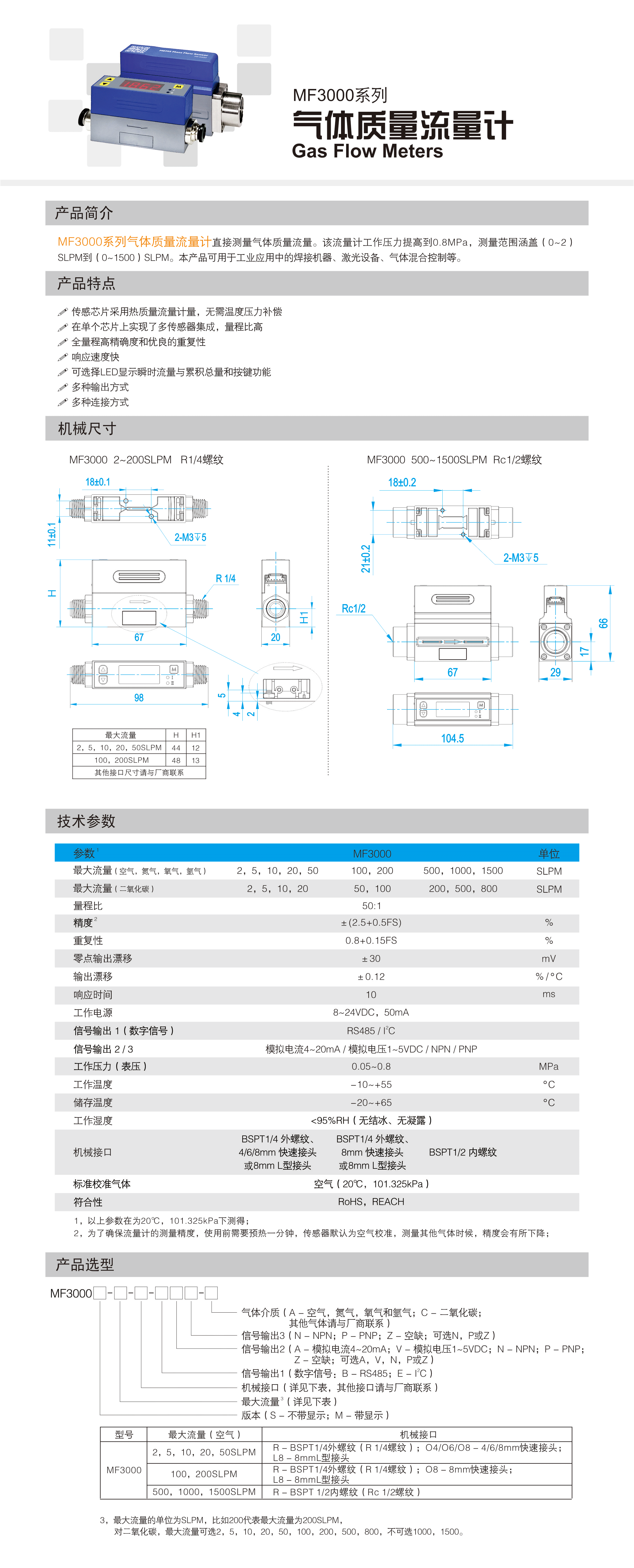 MF3000系列气体质量流量计