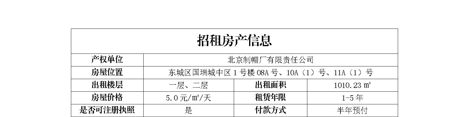 东城区国瑞城中区1号楼08A、10A（1）、11A（1）号招商信息