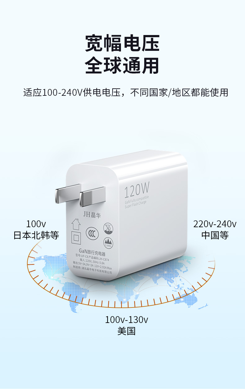 【C875】晶华手机充电器(小米适用120W)氮化镓（配1米TYPE-C线）