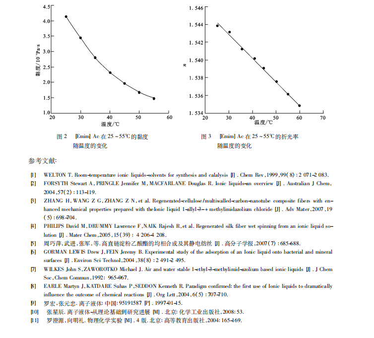 1-乙基-3-甲基咪唑醋酸盐的制备 及黏度和折光率的测定