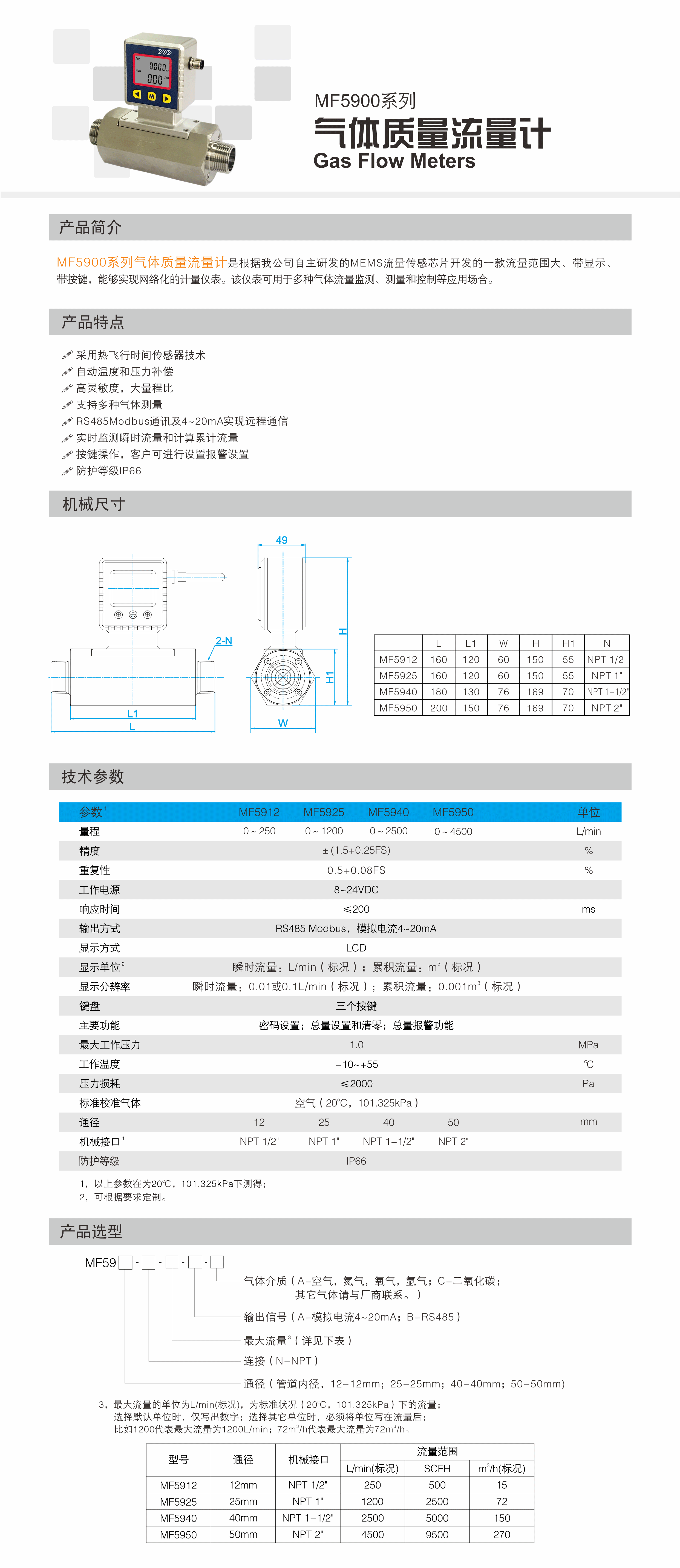 MF5900系列气体质量流量计