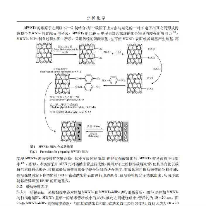 多壁碳纳米管表面邻苯二甲酸二(2-乙基)己酯印迹 聚合物的制备及其在固相萃取中的应用