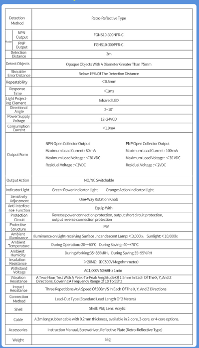 Photoelectric Sensor FGNS10-300NFR-C: The Industrial Tool for Precise Control and Efficient Sensing