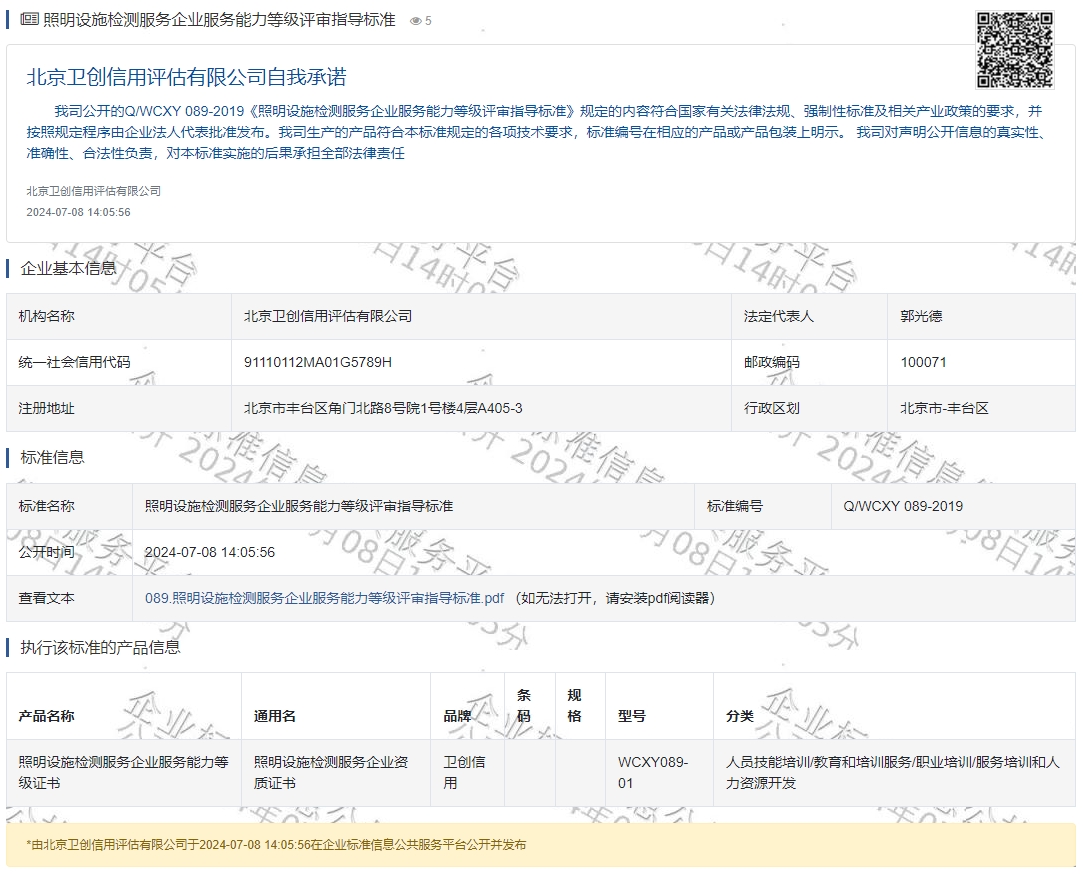 照明设施检测服务企业服务能力等级评审指导标准