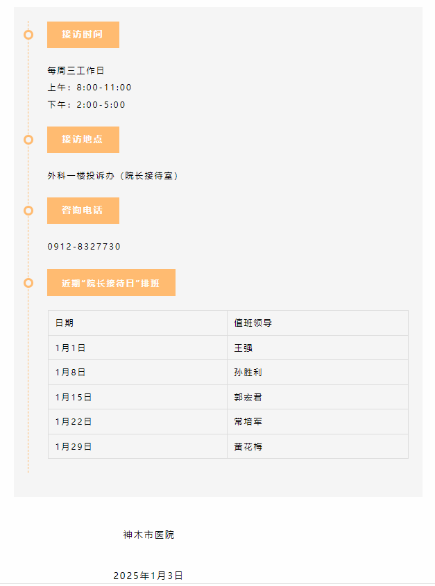 神木市医院“院长接待日”信息公示