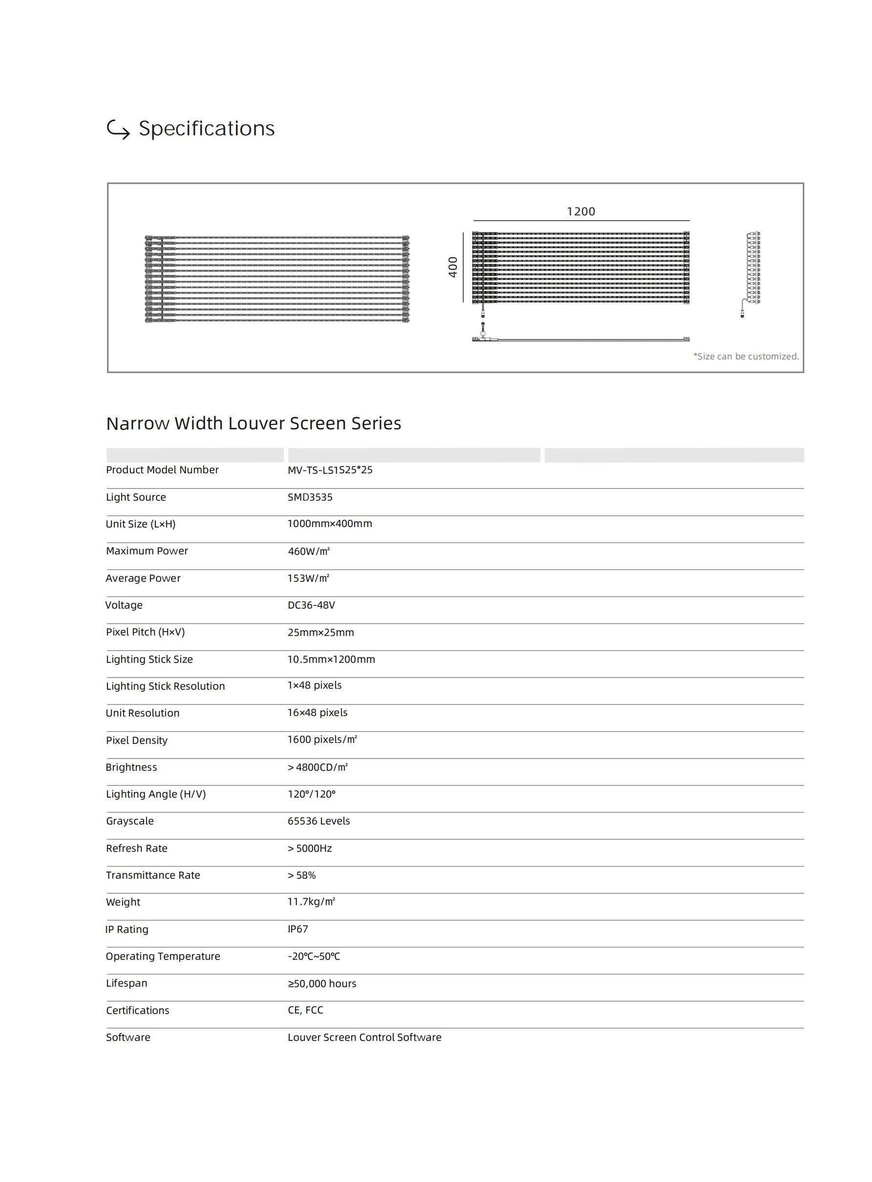 Narrow Width LED Louver Screen 25×25 (SMD)