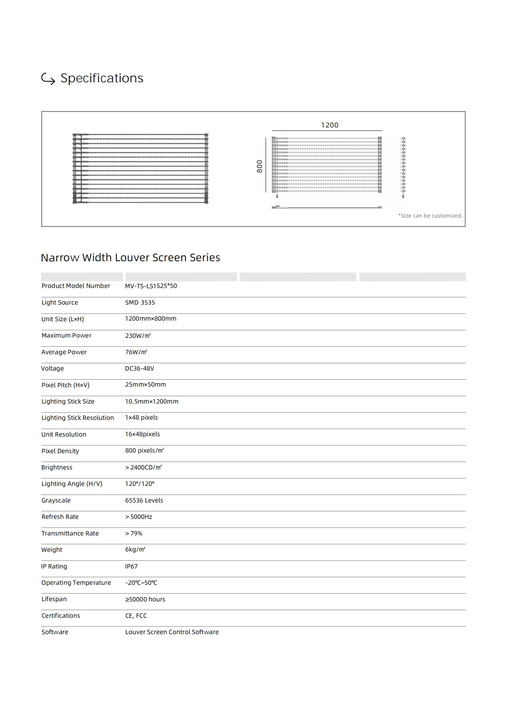 Narrow Width LED Louver Screen 25×50 (SMD)