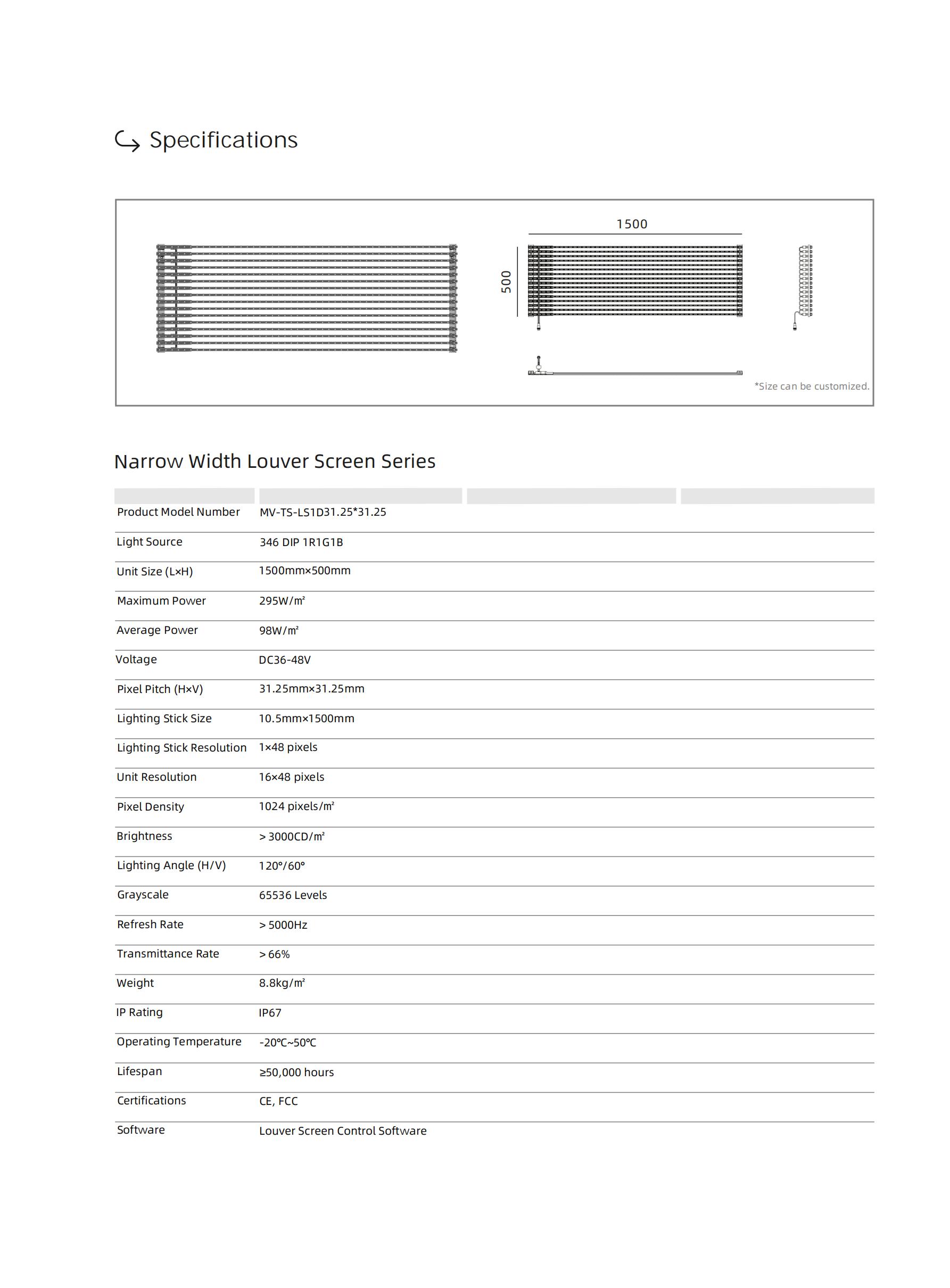 Narrow Width LED Louver Screen 31.25×31.25 (1R1G1B)