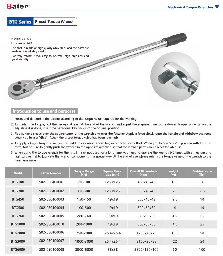 BTG Series--Preset Torque Wrench