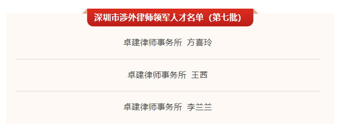 卓建所多名律师入选第七批深圳市涉外律师领军人才库、新锐人才库