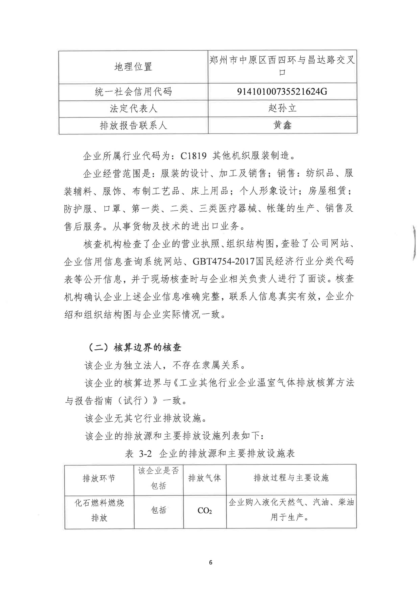 郑州市娅丽达服饰有限公司2024 年度温室气体排放核查报告