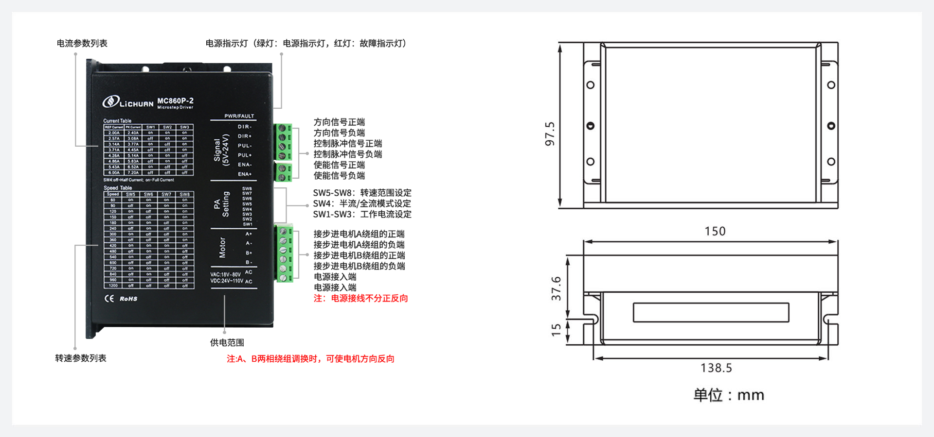 MC860P-2 开关量步进驱动器 MC860P-2 开关量步进驱动器